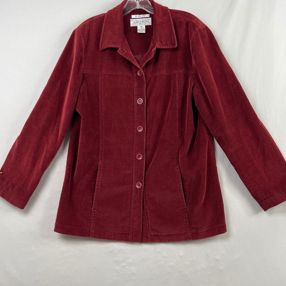 Jones Wear Sport Jackets & Blazers - Jones Wear Sport Corduroy Jacket Womens 10 Burgundy Red Stretch Button Front